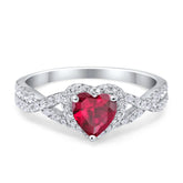Heart Infinity Ring with Ruby Cubic Zirconia